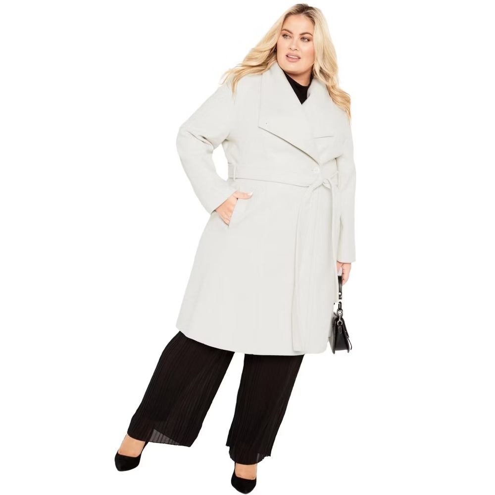 Avenue isla wrap Plus Size White Wrap Coat with Belt